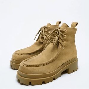 ZARA BLOGER FAVORITE LINED SPLIT LEATHER ANKLE BOOTS BROWN